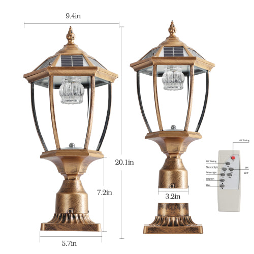 Solar Column Headlights With Dimmable LED