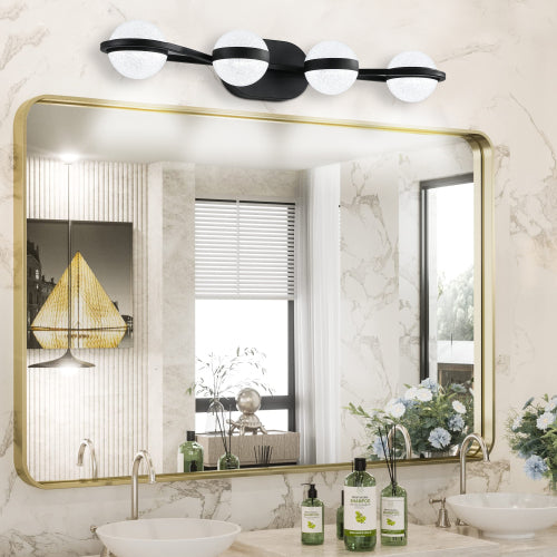 Minimalist LED Bathroom Vanity Light with Crystal Sand Acrylic Shades, 4-Light Wall Mounted Decorative Lighting Fixture, Suitable for Bathroom Vanity Mirror