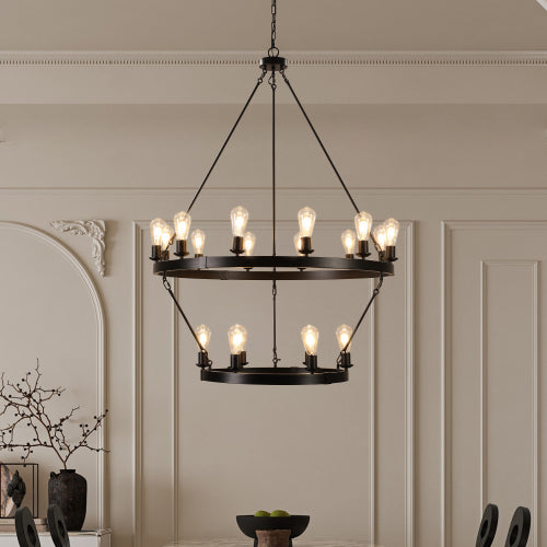 27 Light Metal Ring Chandelier Black (No Bulbs)