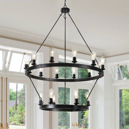 27 Light Metal Ring Chandelier Black (No Bulbs)