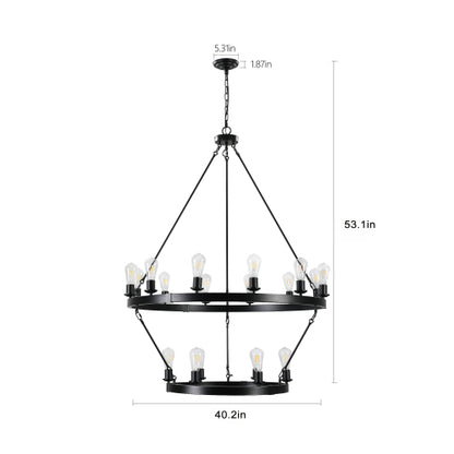 27 Light Metal Ring Chandelier Black (No Bulbs)