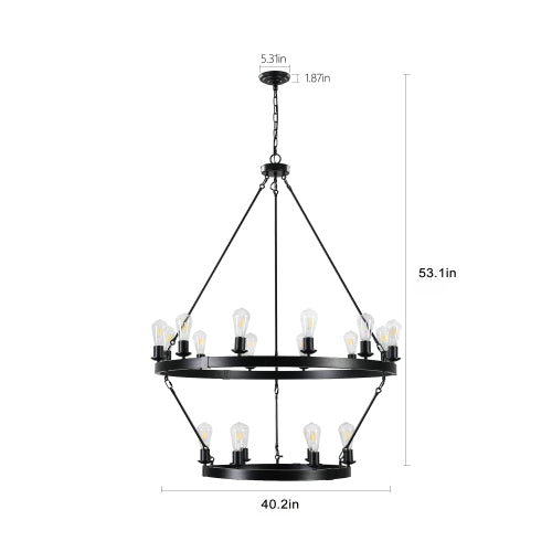 27 Light Metal Ring Chandelier Black (No Bulbs)