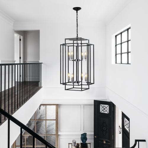 8-Lights Lantern Tiered Pendant Light Fixtures, Industrial Farmhouse Hanging Chandelier (No Bulbs)