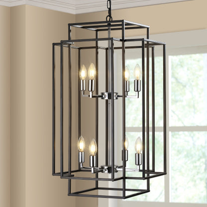 8-Lights Lantern Tiered Pendant Light Fixtures, Industrial Farmhouse Hanging Chandelier (No Bulbs)