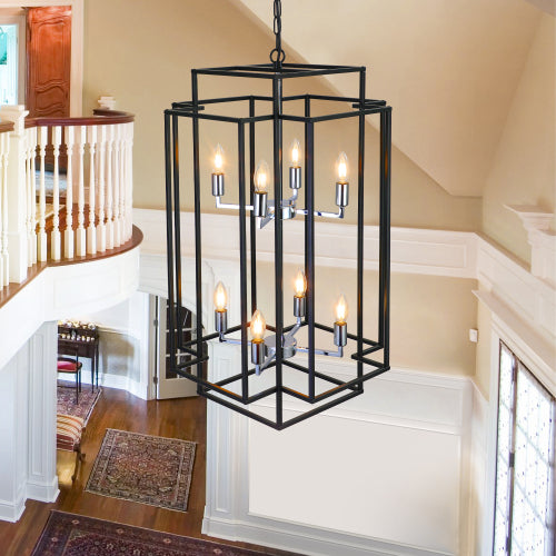 8-Lights Lantern Tiered Pendant Light Fixtures, Industrial Farmhouse Hanging Chandelier (No Bulbs)