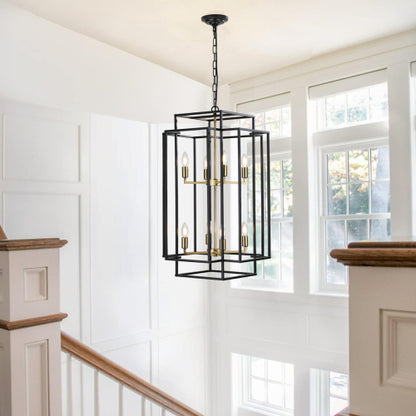 8-Lights Lantern Tiered Pendant Light Fixtures, Industrial Farmhouse Hanging Chandelier (No Bulbs)