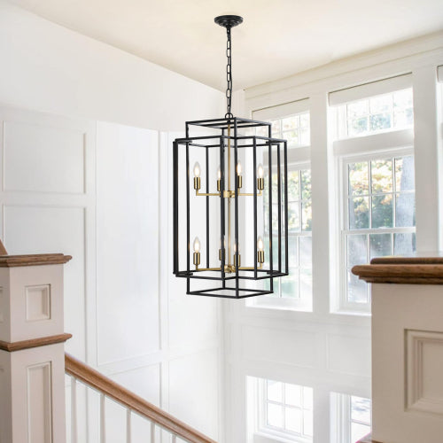 8-Lights Lantern Tiered Pendant Light Fixtures, Industrial Farmhouse Hanging Chandelier (No Bulbs)