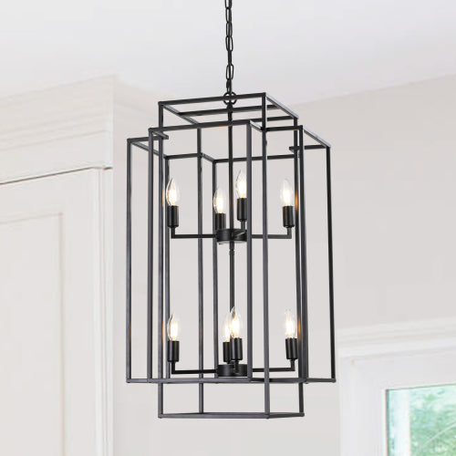 8-Lights Lantern Tiered Pendant Light Fixtures, Industrial Farmhouse Hanging Chandelier (No Bulbs)