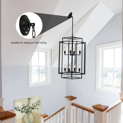 8-Lights Lantern Tiered Pendant Light Fixtures, Industrial Farmhouse Hanging Chandelier (No Bulbs)