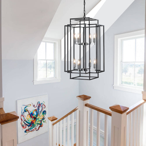 8-Lights Lantern Tiered Pendant Light Fixtures, Industrial Farmhouse Hanging Chandelier (No Bulbs)