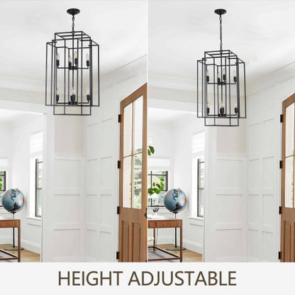 8-Lights Lantern Tiered Pendant Light Fixtures, Industrial Farmhouse Hanging Chandelier (No Bulbs)