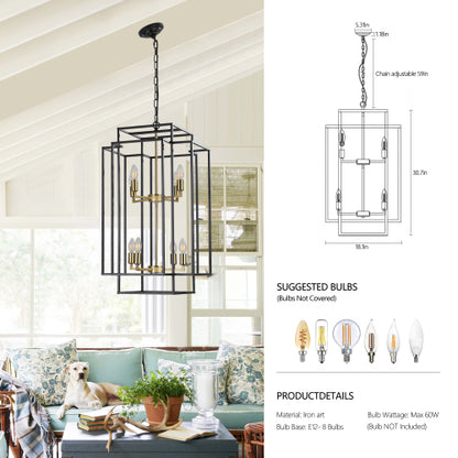 8-Lights Lantern Tiered Pendant Light Fixtures, Industrial Farmhouse Hanging Chandelier (No Bulbs)