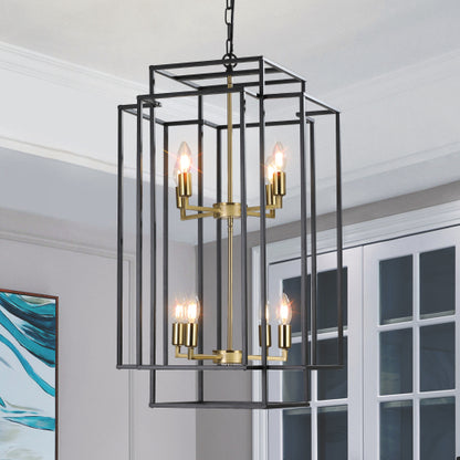 8-Lights Lantern Tiered Pendant Light Fixtures, Industrial Farmhouse Hanging Chandelier (No Bulbs)