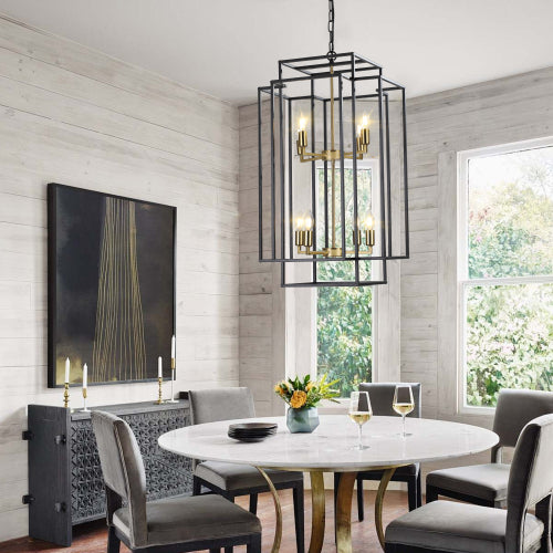 8-Lights Lantern Tiered Pendant Light Fixtures, Industrial Farmhouse Hanging Chandelier (No Bulbs)