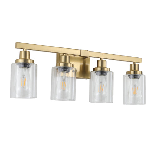 Golden  Vanity Light with Clear Glass Shades, Modern Iron Metal Bathroom Wall Fixture  (No Bulbs)