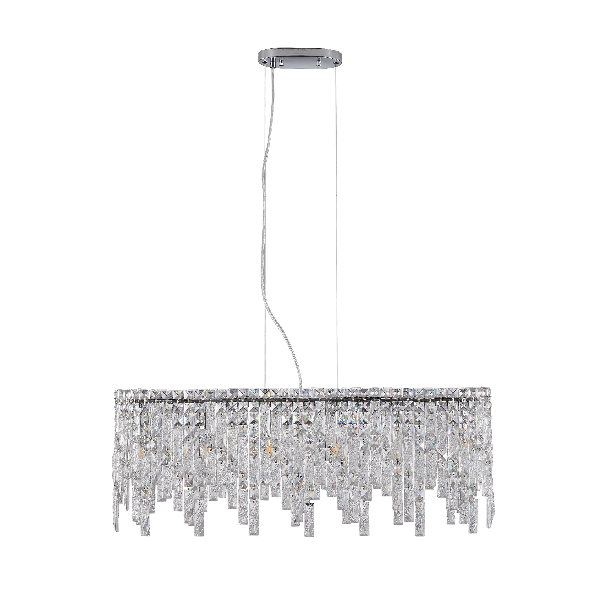 Modern Crystal Drum Chandelier, 6-Light Pendant Lighting Fixture with Black Metal Frame for Living Room, Dining Room, and Bedroom (Bulbs Not Included)