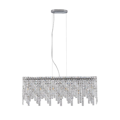 Modern Crystal Drum Chandelier, 6-Light Pendant Lighting Fixture with Black Metal Frame for Living Room, Dining Room, and Bedroom (Bulbs Not Included)