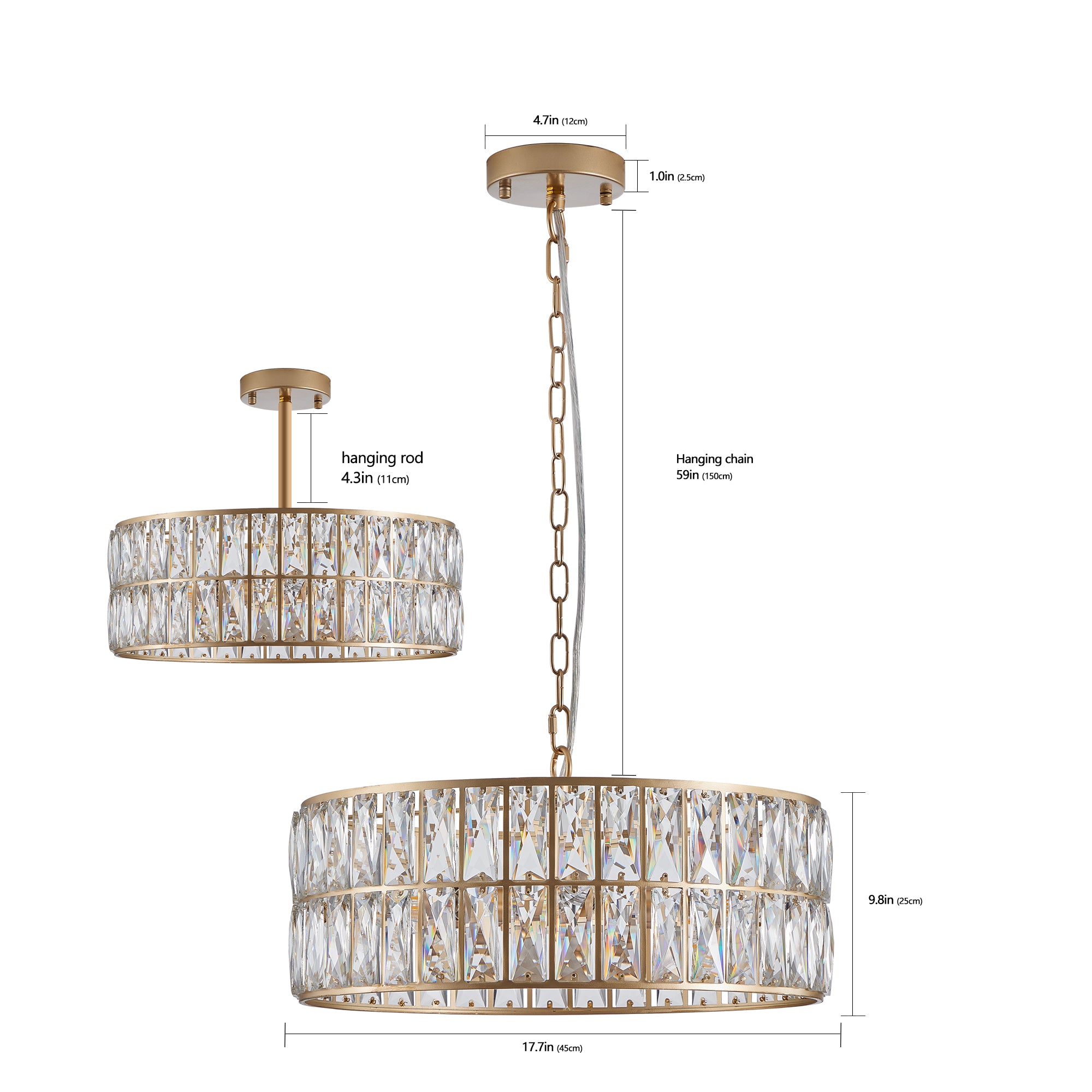 Modern Crystal Drum Chandelier, 6-Light Pendant Lighting Fixture with Golden Metal Frame for Living Room, Dining Room, and Bedroom (Bulbs Not Included)