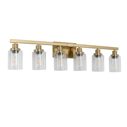 Golden  Vanity Light with Clear Glass Shades, Modern Iron Metal Bathroom Wall Fixture  (No Bulbs)