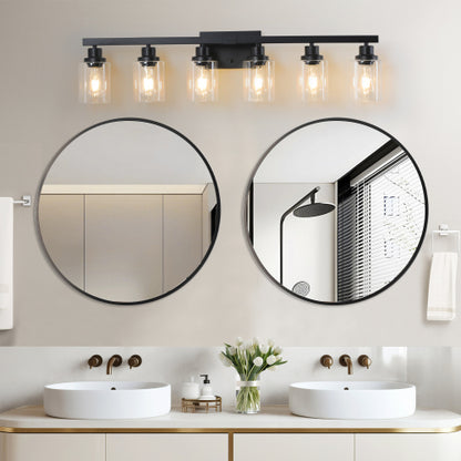 Modern Black  Bathroom Vanity Light Fixture, Industrial Wall Sconce with Clear Glass Shades(No Bulbs)