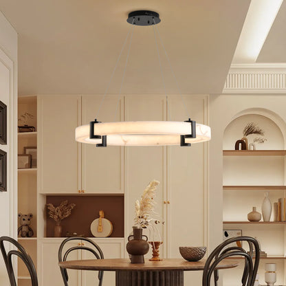 Modern LED Pendant Light, Imitation Marble Finish Resin Ring