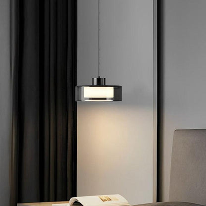 Black Glass Drum Pendant Light