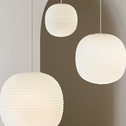 Lantern Ribbed Milk Glass Pendant Light