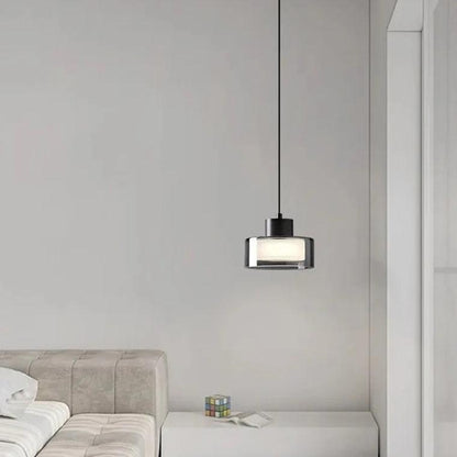 Black Glass Drum Pendant Light