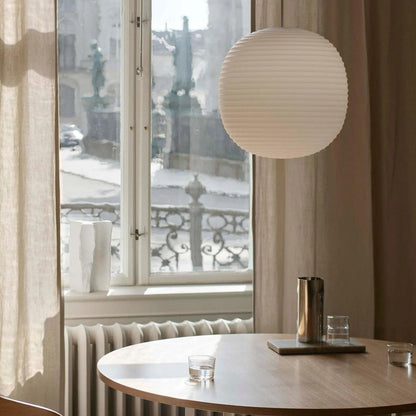 Lantern Ribbed Milk Glass Pendant Light