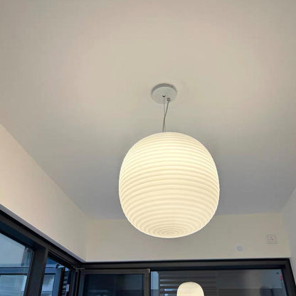 Lantern Ribbed Milk Glass Pendant Light