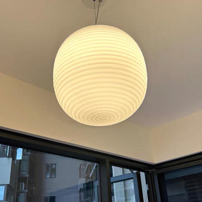 Lantern Ribbed Milk Glass Pendant Light