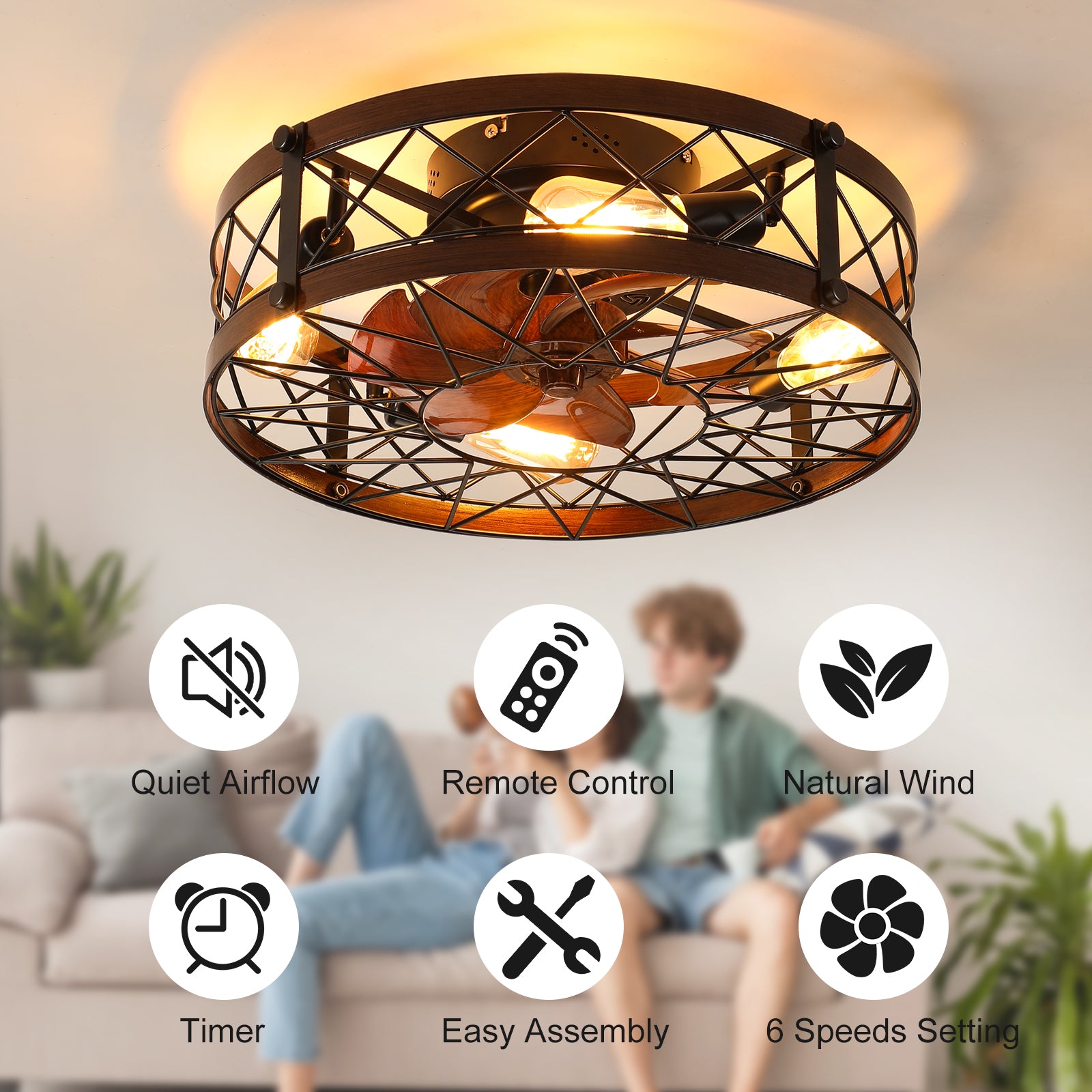 Caged Ceiling Fans with Lights Black