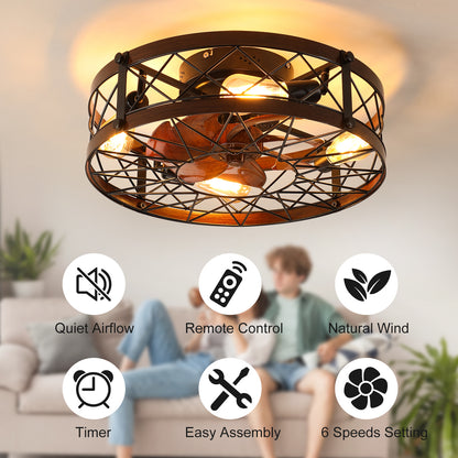 Caged Ceiling Fans with Lights Black