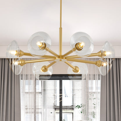 Modern Gold Sputnik Chandelier with Clear Glass Shades, Mid-Century Hanging Pendant Light Fixture (Bulb Not Included)