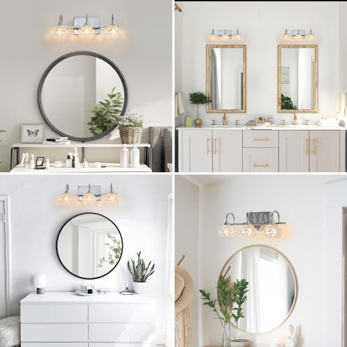 17" Brushed Nickel Finish Vintage Crystal Vanity Light - Elegant 3-Light Bathroom Mirror Fixture with Clear Glass Shades (No Bulbs)