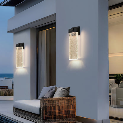 18"(H) 1-pack 12W Modern Outdoor Wall Light Fixture, Weatherproof LED Wall Sconce with Bubble Crystal