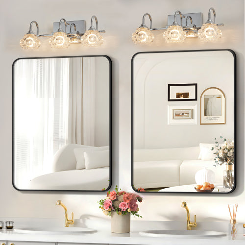 17" Brushed Nickel Finish Vintage Crystal Vanity Light - Elegant 3-Light Bathroom Mirror Fixture with Clear Glass Shades (No Bulbs)