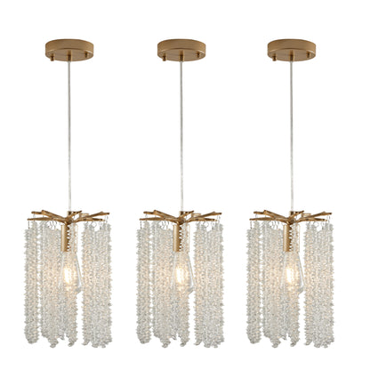 Luxury 3-Pack Crystal Pendant Lights, Elegant Golden Finish Chandelier with Waterfall Bead Design (No Bulbs)