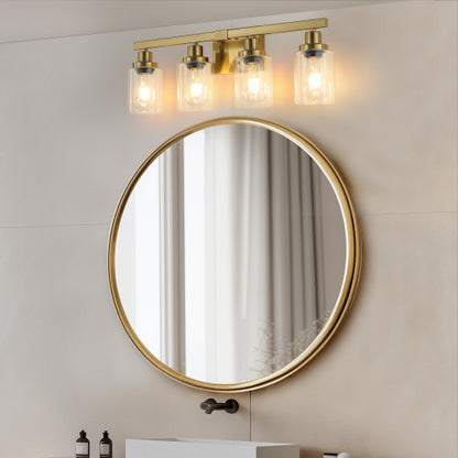 Golden  Vanity Light with Clear Glass Shades, Modern Iron Metal Bathroom Wall Fixture  (No Bulbs)