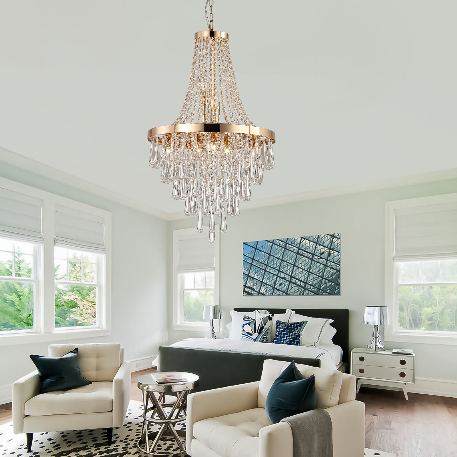 Gold Crystal Chandeliers,Large Contemporary Luxury Ceiling Lighting for Living Room Dining Room Bedroom Hallway (Bulbs Not Included)