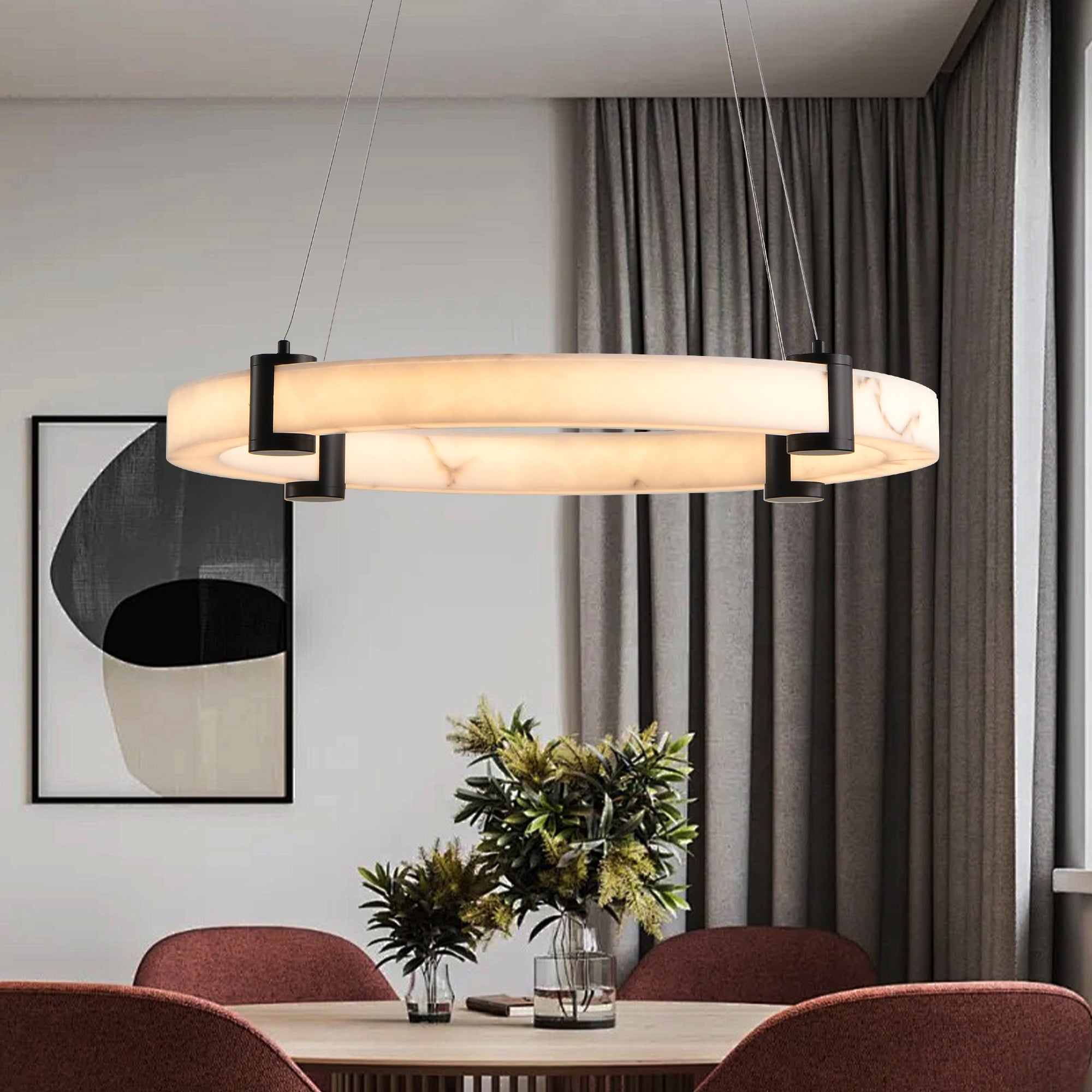 Modern LED Pendant Light, Imitation Marble Finish Resin Ring