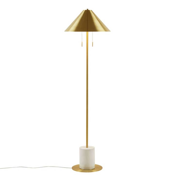 Cylindrical Faux Marble Base Gold Accent Floor Lamp