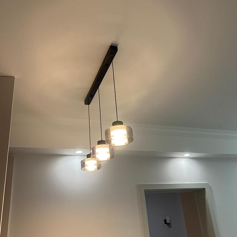 Black Glass Drum Pendant Light