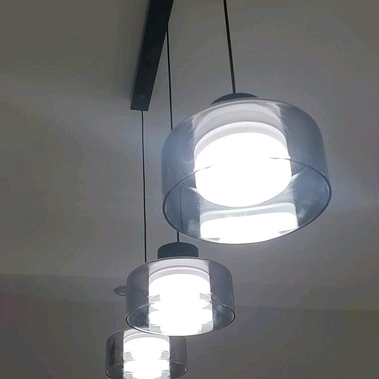 Black Glass Drum Pendant Light