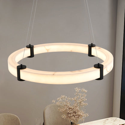 Modern LED Pendant Light, Imitation Marble Finish Resin Ring