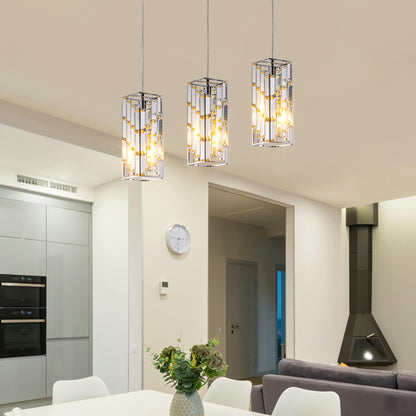 Modern Crystal Pendant Light - 3 Pack, Adjustable Hanging Ceiling Lamp with Crystal Prism Design for Dining Room, Kitchen Island, and Living Room