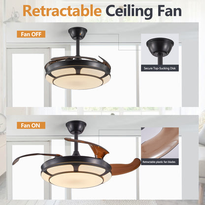 18" Retractable Ceiling Fan with Light, Modern LED Chandelier Fan with Remote Control, 6 Speed Adjustable Blades, Quiet Motor, Dimmable Lighting for Living Room, Bedroom, Dining Room