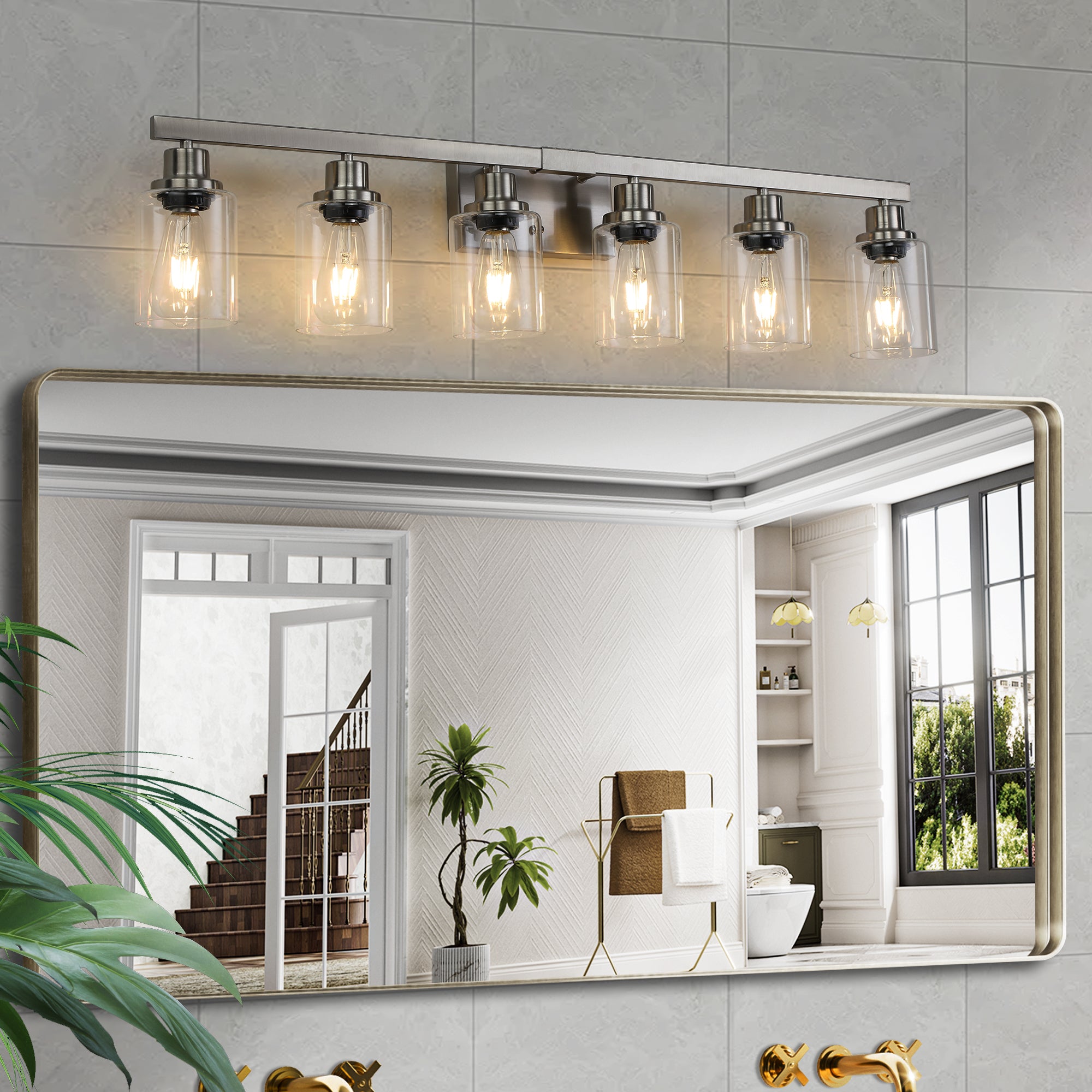 Modern Bathroom Vanity Light Fixture - Brushed Nickel Finish with Clear Glass Shades(No Bulbs)