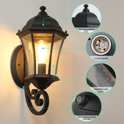 Outdoor Waterproof Glass Retro Wall Lamp with light sense Supports multiple types of light bulbs