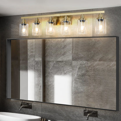 Golden  Vanity Light with Clear Glass Shades, Modern Iron Metal Bathroom Wall Fixture  (No Bulbs)